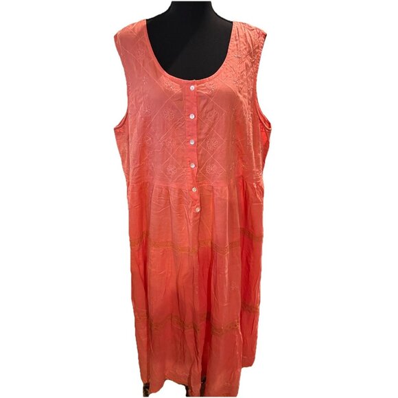 Jane Ashley Women's Sleeveless Comfy Maxi Dress 2XL Orange Embroidered READ - Picture 1 of 5